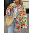 thumbnail image 2 of Lnzyyephy Women Winter Loose Quilted Jacket Floral Print Button Down Long Sleeve Padded Coat Warm Outwear, 2 of 9