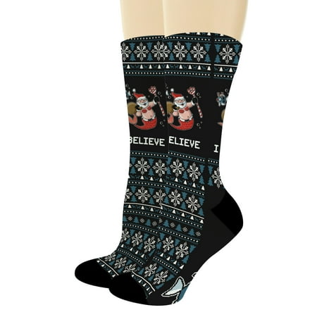 

ThisWear Funny Holiday Socks I Believe Merman Santa Accessories Christmas Clothes 1-Pair Novelty Crew Socks