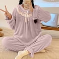 thumbnail image 5 of MGDXOX Women's Pajamas Sets Winter Fleece Flannel Sets Ruffle Collar Bow Top Elastic Cuff Pants Cozy Lounge Sleepwear Pink L, 5 of 7