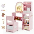thumbnail image 1 of Gymax Kids Vanity Set Princess Girls Makeup Vanity Desk w/ 3-Color LED Lighted Mirror Pink, 1 of 10