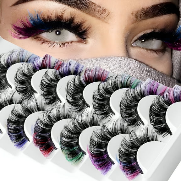 RAGUPEL 2026 New Magnetic Eyelashes Colored Eyelashes Fluffy with Color Colorful D Curl Strip Lashes Look Like Extensions 5D Mink Natural Wispy Salon False Eyelashes Pack 7 Pairs Makeup