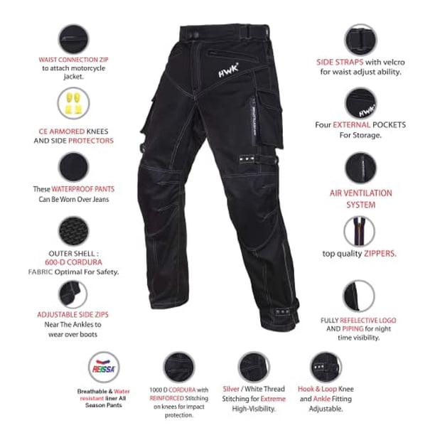 HWK Motorcycle Pants for Men and Women with Water Resistant