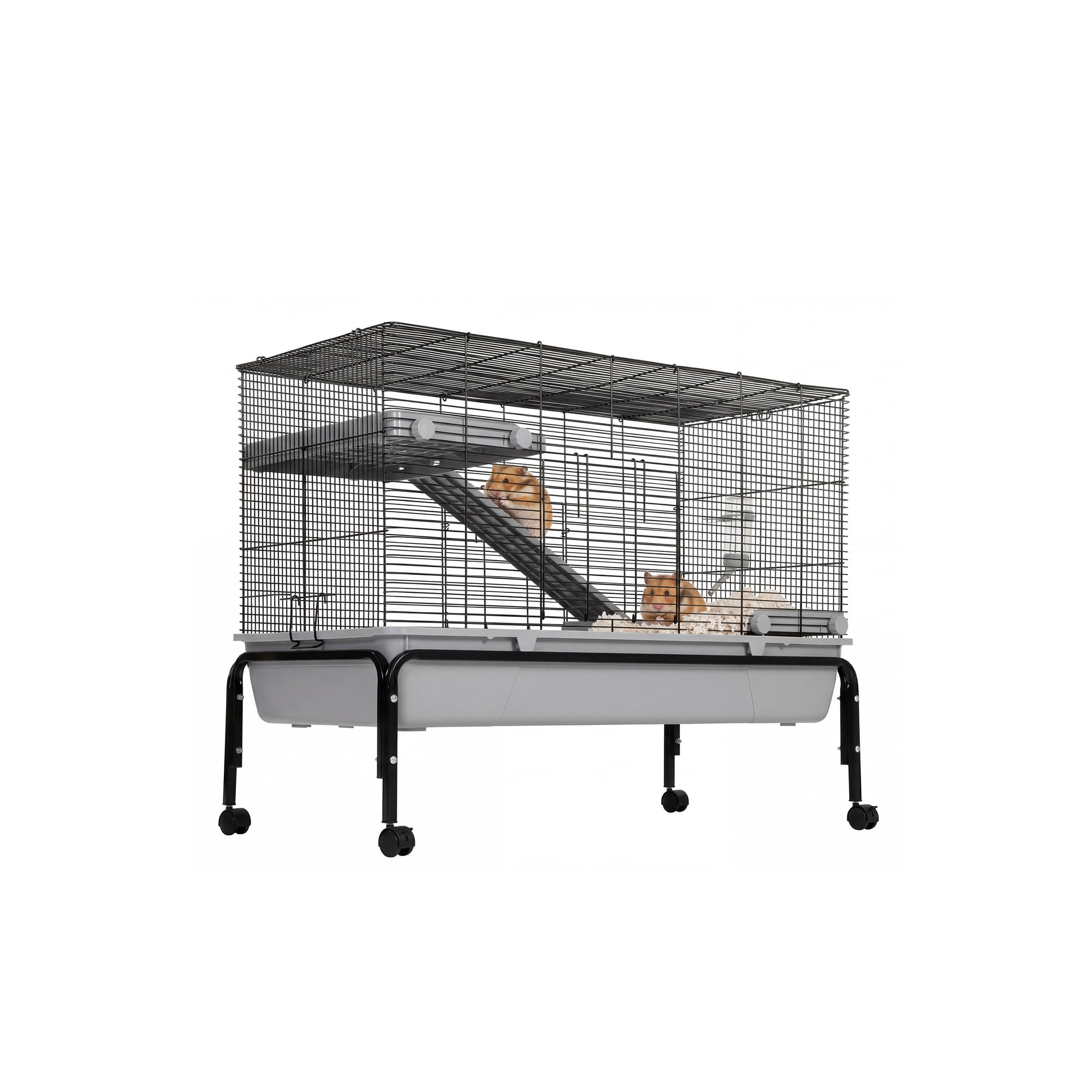 Spacious Multi-Level Small Animal Cage for Rabbits, Ferrets, Chinchillas, Guinea Pigs – Removable Tray, Ramp, Hammock, Feeder, Water Bottle – Sturdy Wire Enclosure, Easy to Clean