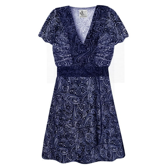 Plus size 9x Womens Top Blue Medallion Chintz Designer Print Slinky Magic Babydoll Short Sleeve