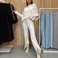 thumbnail image 4 of Quixlent 2 Pcs/Set Women Top Pants Set Off Shoulder Long Bat Sleeves Sweatshirt Elastic Waist Flared Sweatpants Sport Outfit Autumn Casual Tracksuit, 4 of 8