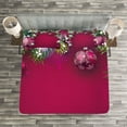 thumbnail image 3 of Ambesonne Christmas Quilted Bedspread Set 3 Pcs, Tree Balls Snowflakes, King Size, Magenta Green White, 3 of 3