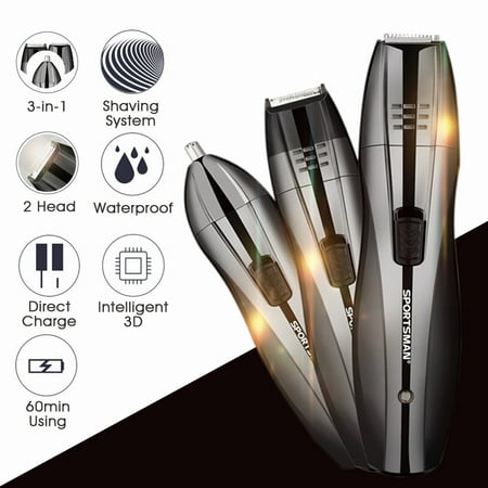 Hair Shavers Clipper,3 in 1 Rechargeable Cordless Electric Hair Shavers Clipper Body Nose Ear Beard Mustache Trimmer,Stainless Steel Blade, Barber Haircut Grooming Kit For