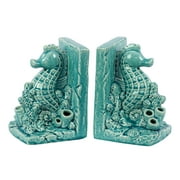Urban Trends Collection: Ceramic Horsecoral Bookend Gloss Finish Turquoise Blue