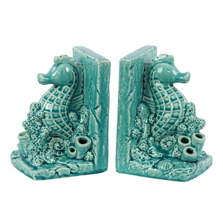 Urban Trends Collection: Ceramic Horsecoral Bookend Gloss Finish Turquoise Blue
