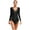 Black, variant on Women Latin Dance Deep V Neck Shiny Rhinestones Fringe Leotard Bodysuit with Long Sleeve Ivory XXL
