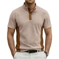 thumbnail image 2 of Corduroy-Tshirts Shirts for Men with Button Mock Neck Short Sleeve T Shirt Mens Casual Color Block Pullover Slim Going-Out Athletic Workout Tees Tops, 2 of 4