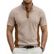 thumbnail image 3 of Ceisia Men's Loose Fit Ribbed Polo Shirt Short Sleeve Stand Collar Color Block Casual Daily Summer Tops Khaki L Gifts, 3 of 4