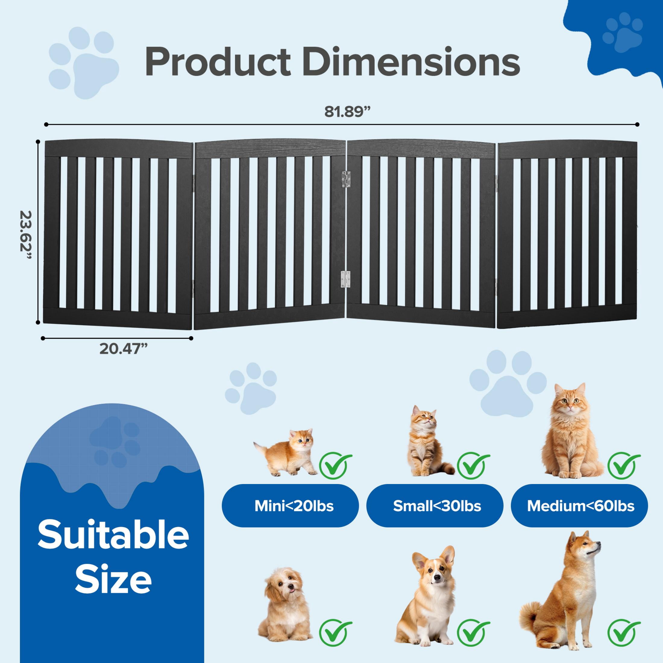 EDX 24" Height-4 Panels Wooden Pet Gate for Dogs and Cats, Foldable Freestanding Dog Gate with Hinge Design, Indoor Portable Extra Wide Dog Fence Pet Barrier, For Doorways, Stairs, Black