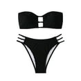 thumbnail image 4 of Women Swimsuits Swimwear Tankini Set Strapless Bikini Top With High Waisted Bottom Summer Beach Vacation 2Pcs Bathing Suit Black XS, 4 of 5