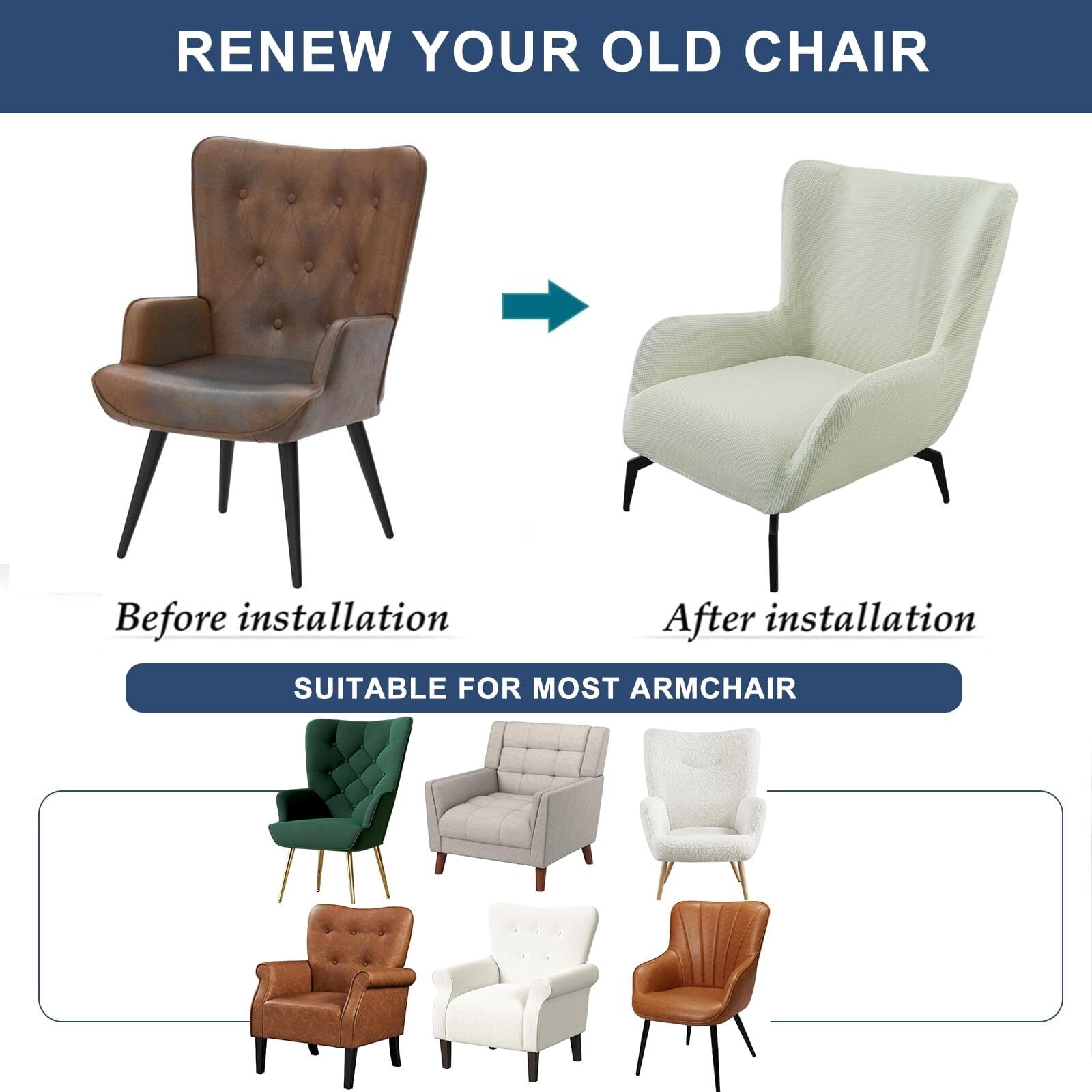 BH-JJSMGS Mid Century Modern Accent Chair Cover Jacquard Armchair Slipcover Soft Armchair Sofa Covers Removable Washable Chair Covers with Arms Furniture Protector for Living Room