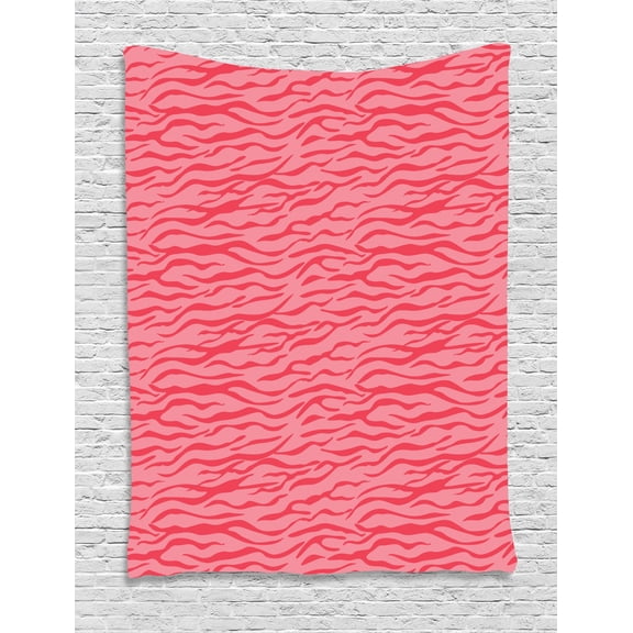 Pink Zebra Tapestry, Wavy Zebra Stripes Camouflage Savannah Safari African Animal Motif, Wall Hanging for Bedroom Living Room Dorm Decor, 60W X 80L Inches, Dark Coral and Pink, by Ambesonne