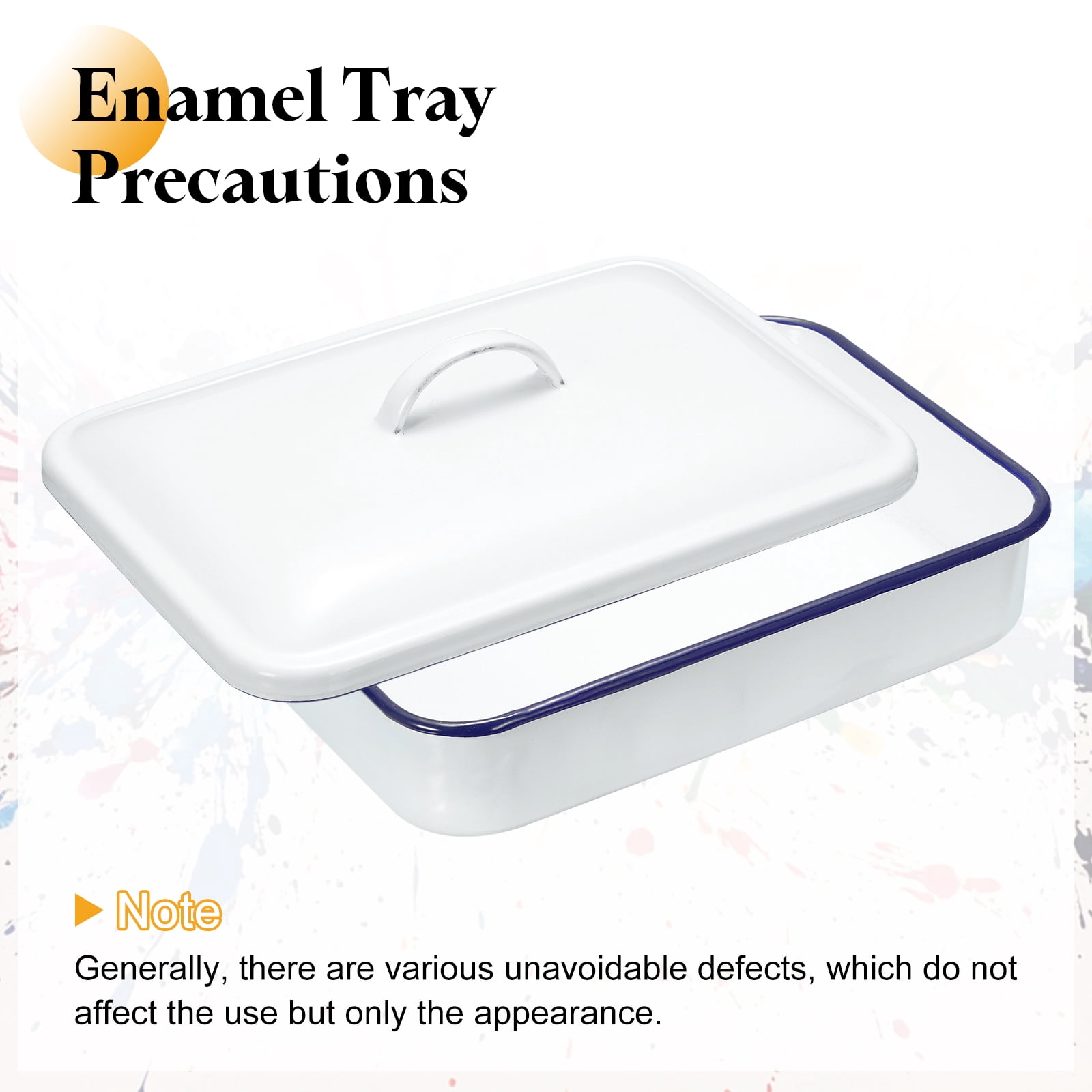 Uxcell Butcher Tray Palette 9.4" x 6.3" x 2" Metal Triple Enamel Coated Rectangular Tray Artist Painter Painting Tool with Lid for Art Paint Acrylic Watercolor Mixing