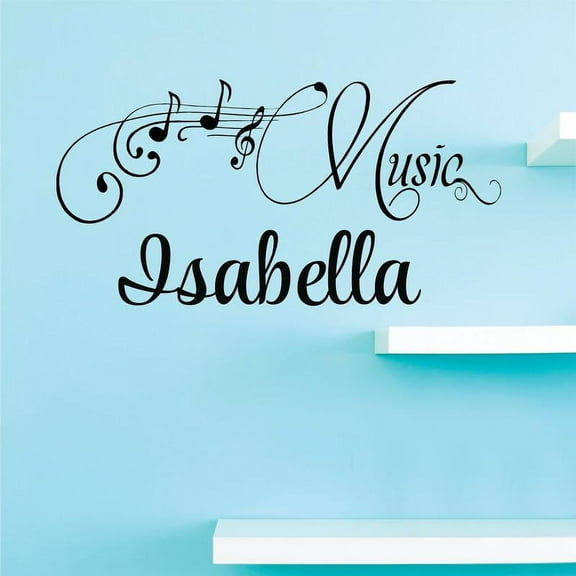 Personalized Name Vinyl Decal Sticker Custom Initial Wall Art Personalization Decor Sticker Music Notes Teen Bedroom Boy Girl Musical Mural 10 Inches X 18 Inches
