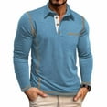 thumbnail image 2 of PYGNJK Men's Casual Long Sleeve Polo Shirts Collared Button Cotton T-Shirt Classic Stylish Golf Shirt with Pocket, 2 of 6
