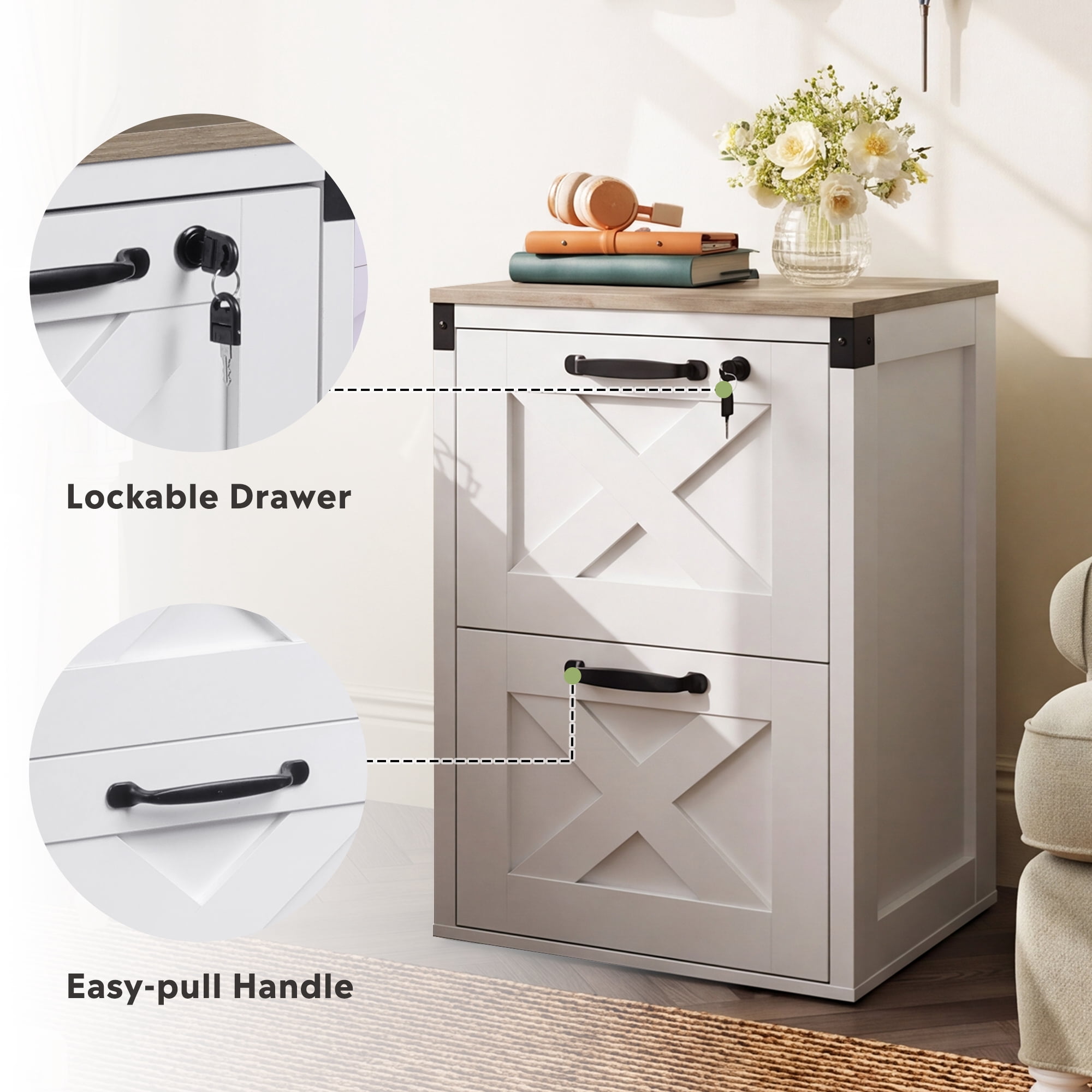 GALAXHERO 2 Drawer File Cabinet with Lock and Key, Wood Filing Cabinet for Home Office, File Cabinet Organizer, FSC-Certified Office Storage Cabinet, White