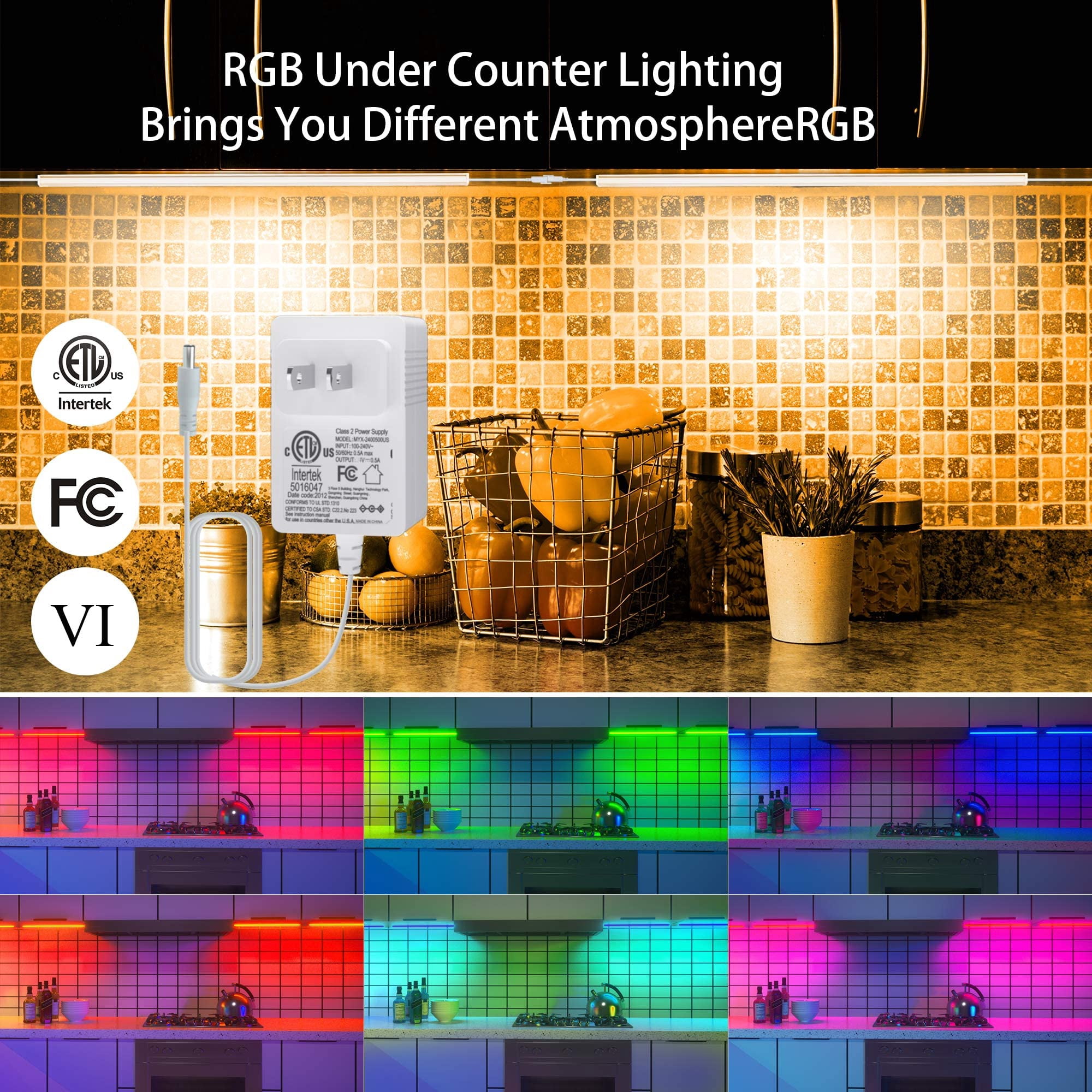 6Pcs RGB Under Cabinet Lights Plug in, 12 Inch Under Cabinet Lighting Kit, Closet Lights with Smart APP Remote & Adapter, Dimmable Under Counter Lights for Kitchen, Shelf, Workbench, Desk, Bookcase