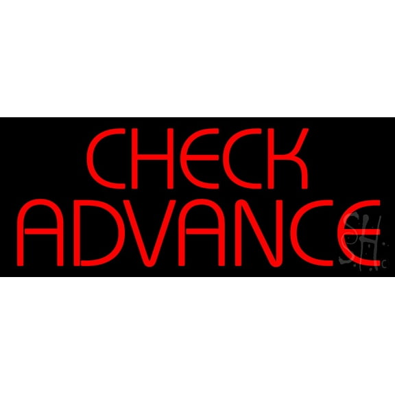 Check Advance LED Neon Sign 10 x 24 - inches, Black Square Cut Acrylic Backing, with Dimmer - Bright and Premium built indoor LED Neon Sign for Pawn store interior decor, and stroefront.