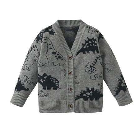 

nsendm Fold Away Jacket Toddler Boys Sweater Kids Casual Dinosaur Button Up V Neck Knitted Kids Windbreaker Jacket Grey 6-9 Months