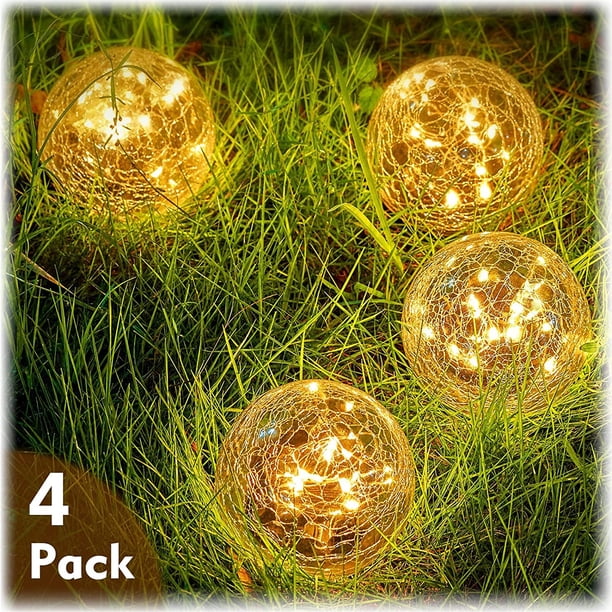 Globo de luz para exteriores, bola de cristal agrietada, decoración de patio, impermeable, luz blanca cálida, luz solar LED, bola solar decorativa, decoración de jardín para césped de patio