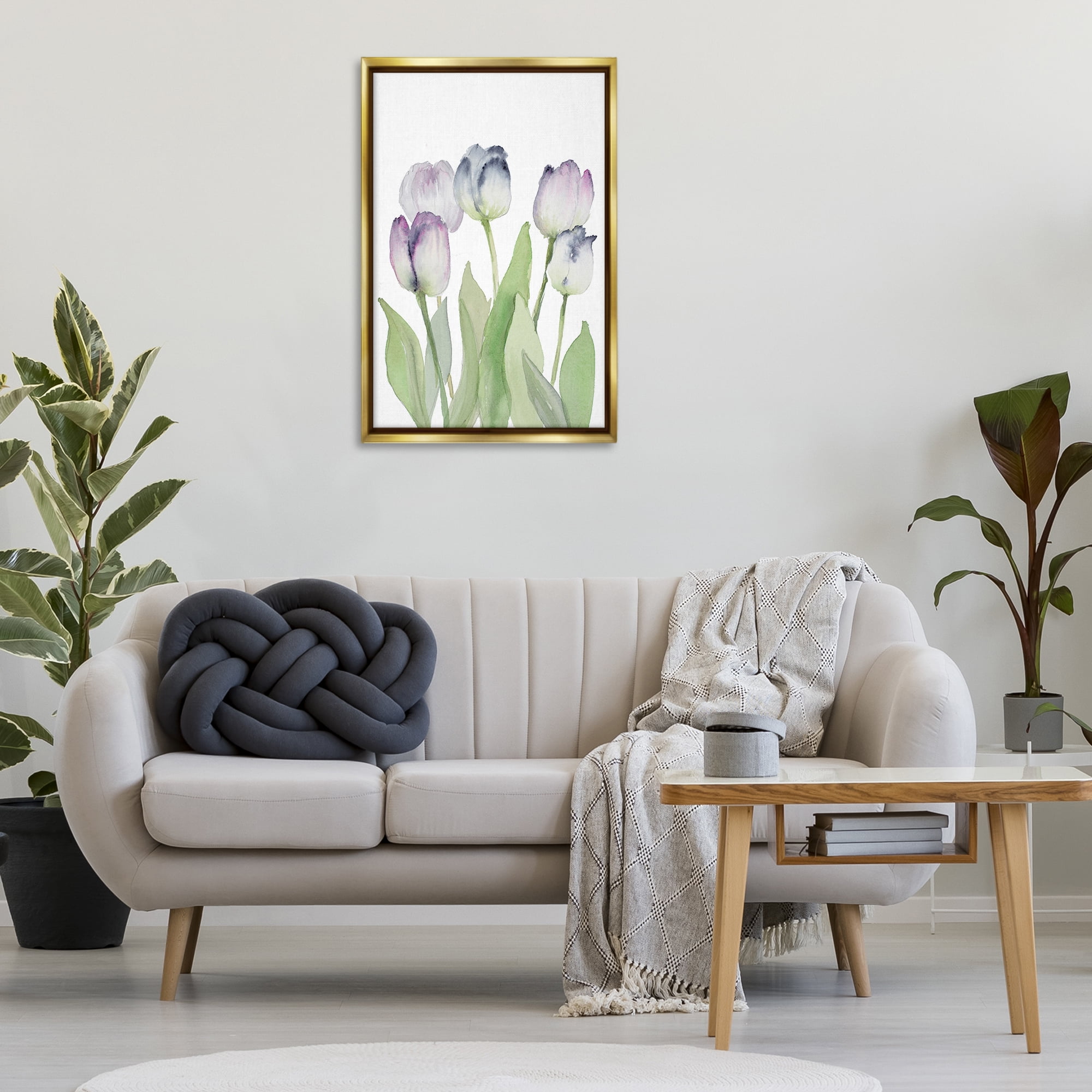 Stupell Industries Soft Garden Tulips Botanical & Floral Painting Gold Floater Framed Art Print Wall Art, 21 x 31