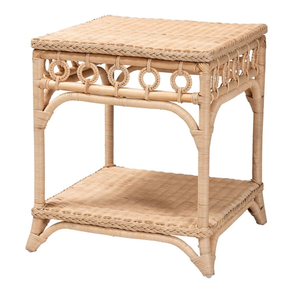 bali & pari Oxford Braided Natural Rattan End Table with Shelf
