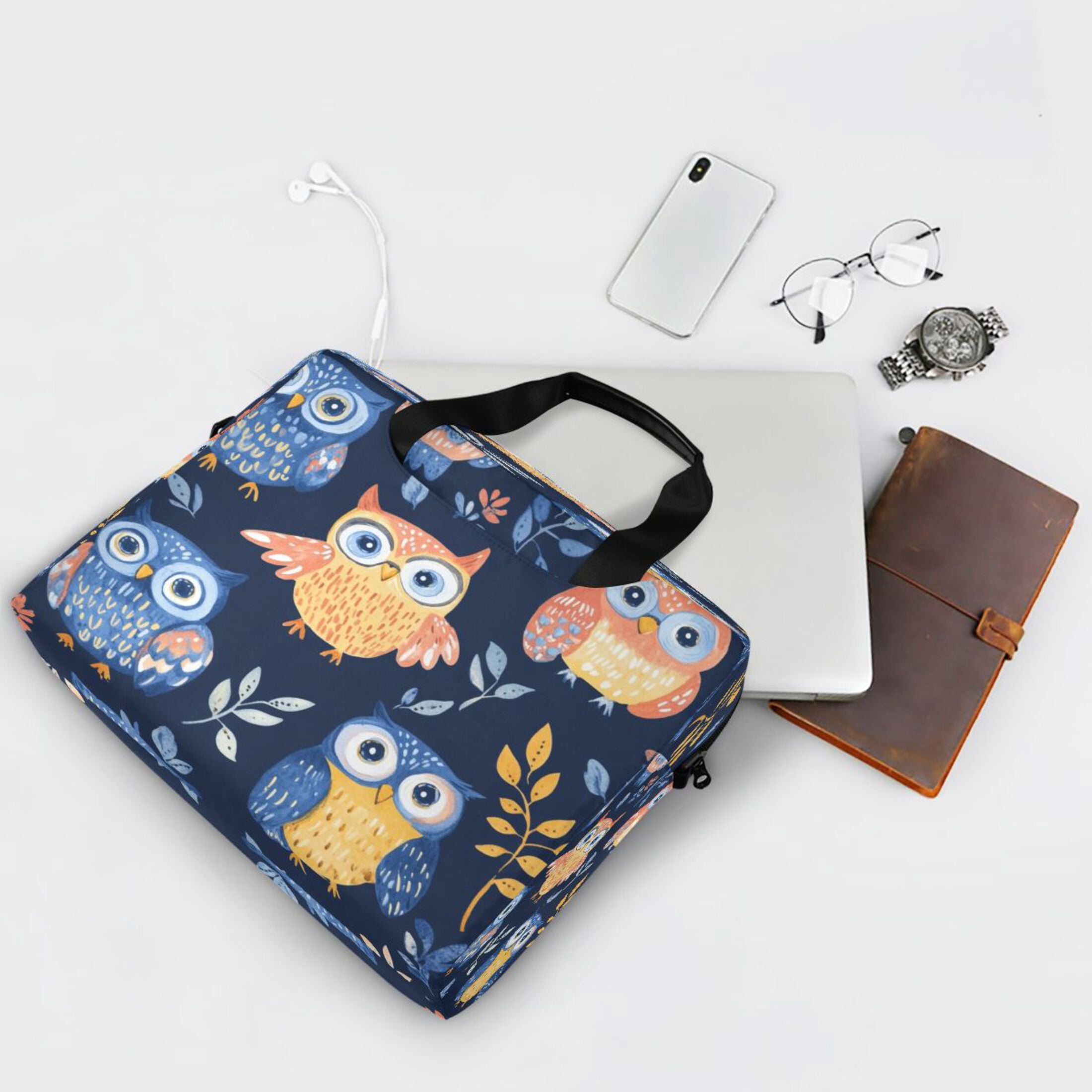 16" Laptop Tote Bag Laptop Sleeve Case Computer Briefcase for Work & Travel Blue Owls