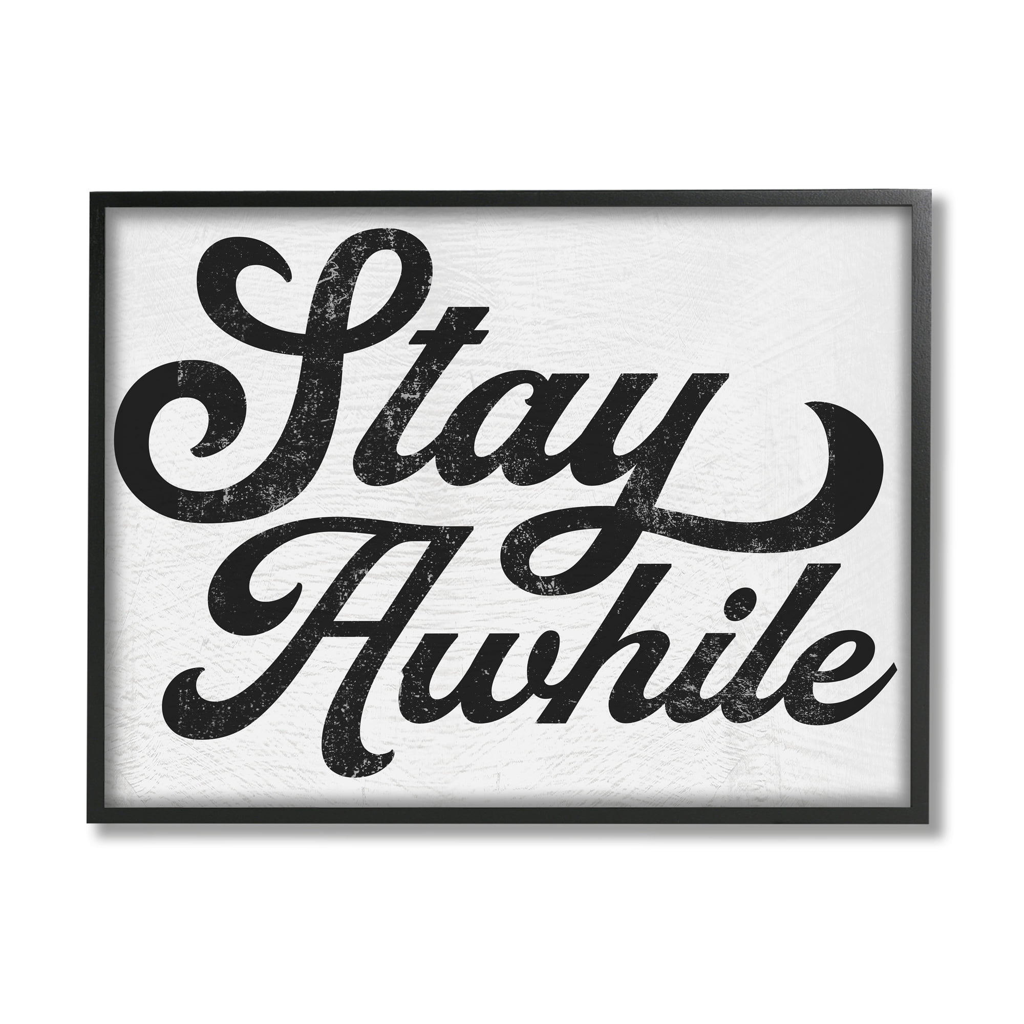 Stupell Industries Stay Awhile Retro Text Casual Vintage Phrase Graphic Art Black Framed Art Print Wall Art, Design by Daphne Polselli