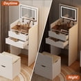 thumbnail image 5 of S-HOME Multifunctional 3-in-1 Vanity Desk With Flip HD Mirror And Two Sliding Drawers,  Hidden Storage Stool, And Three Color Lighting Modes
, White, 5 of 12