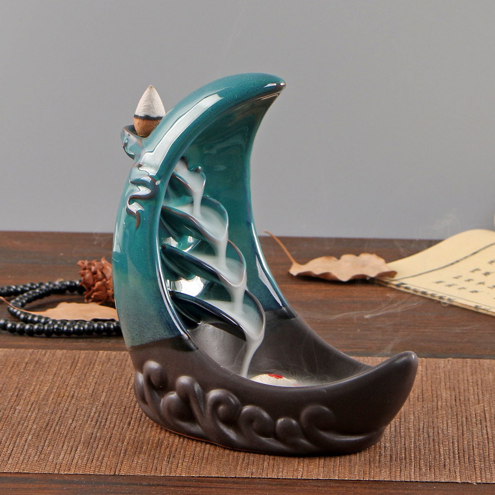 Moon Incense Burner, Ceramic Waterfall Incense Burner, Backflow Incense Holder for Aromatherapy Ornament Home Decor