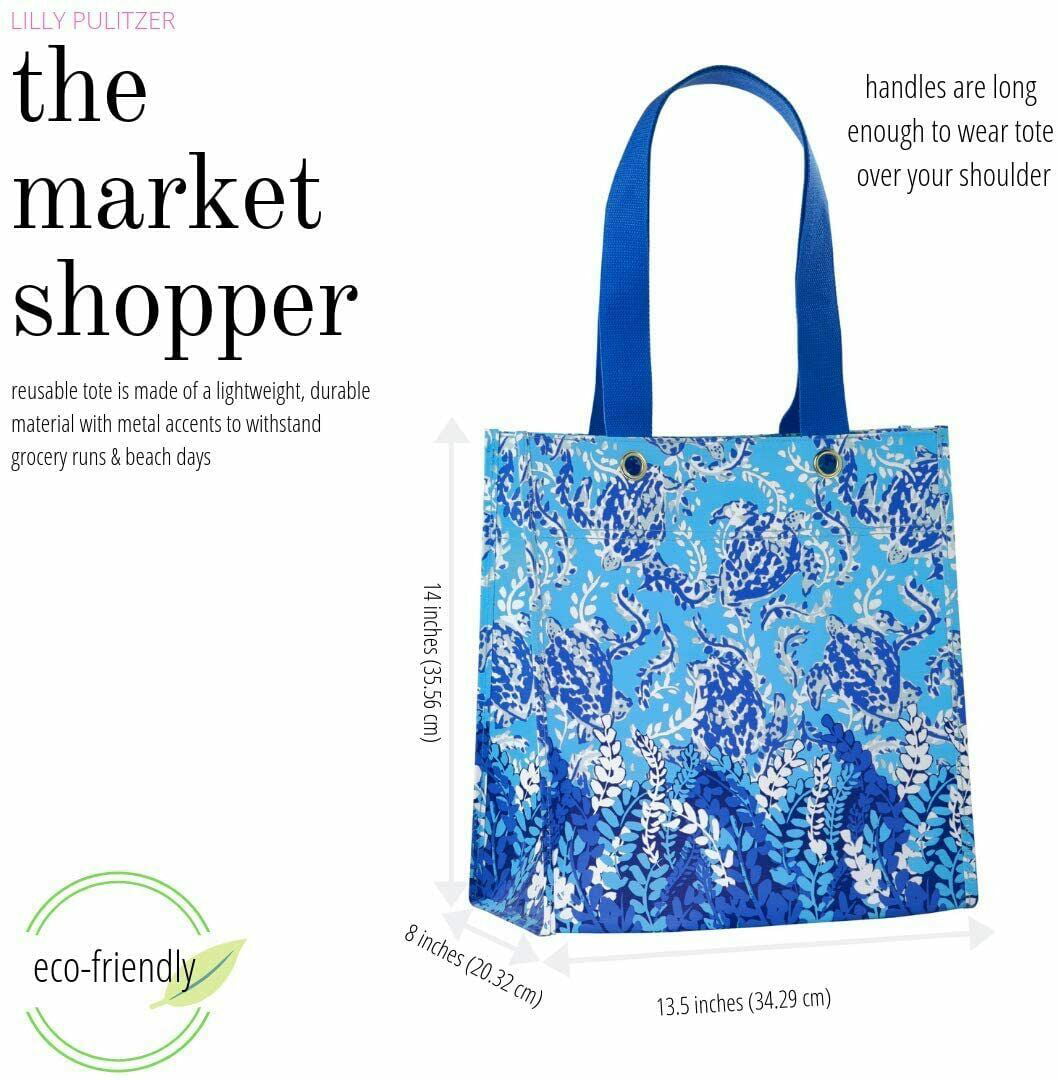 Oversize Reusable Grocery Tote with Comfortable Shoulder Straps Aqua La Vista Lilly Pulitzer Blue/Green XL Market Shopper Bag