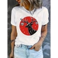 thumbnail image 1 of [Stretch Fit] Women's Casual Crew Neck T-Shirt with Creative Bell Deer Print, Fashionable Short Sleeve Top, Polyester 95% Spandex 5%, Medium Stretch Knit Fabric, All-Season Comfort Fit, Ladies T Shir, 1 of 6
