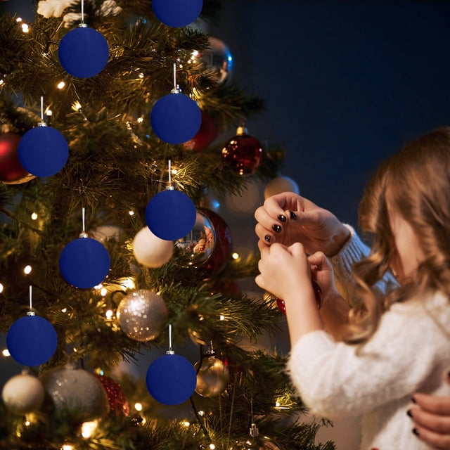 Adornos navideños flocados para árbol de Navidad | Bolas de terciopelo para decorar | Adornos colgantes de plástico de 10 cm | Juego de 9 piezas para la decoración festiva del hogar