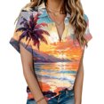 thumbnail image 2 of Gaecuw Womens Summer Blouses Short Sleeve Tops Button down Blouses Hawaiian Floral Print Tees T Shirts Lapel Neck Shirts Beachwear Tropical Vacation Outfits Resort Wear Blue XL, 2 of 5