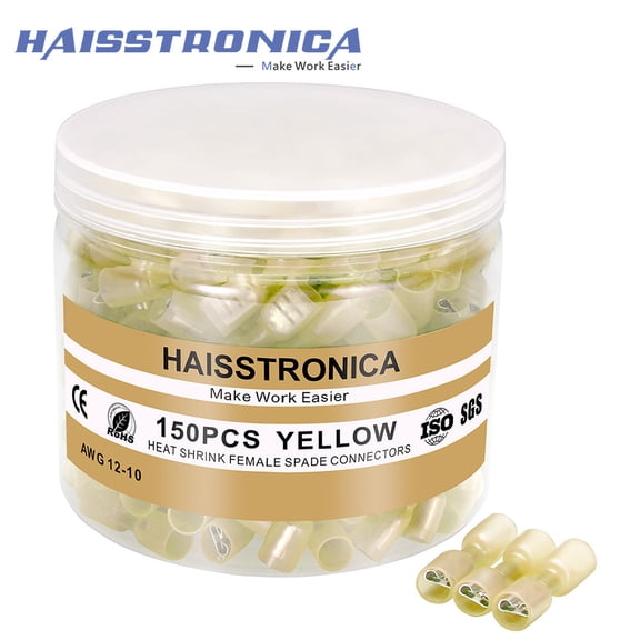 haisstronica 150PCS Yellow 12-10 Gauge Heat Shrink Female Spade Connectors-Spade Wire Connectors-Spade terminlas