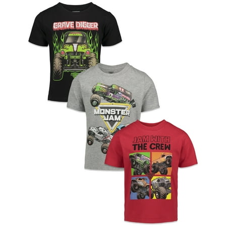 Monster Jam Grave Digger El Toro Loco Monster Mutt Big Boys 3 Pack T-Shirts Toddler to Big Kid