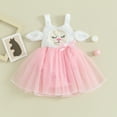 thumbnail image 4 of Douhoow Easter Baby Girls Bunny Romper Dress Summer Sleeveless Ribbed Tulle Patchwork Romper 0-24 Months, 4 of 9