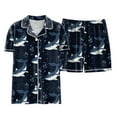thumbnail image 4 of felwors Pajamas for Women Set Short Sleeve Button-Down 2 Piece PJ Set Lounge Sleepwear Cute Graphic Tees PJ Set Dark Blue, S, 4 of 6