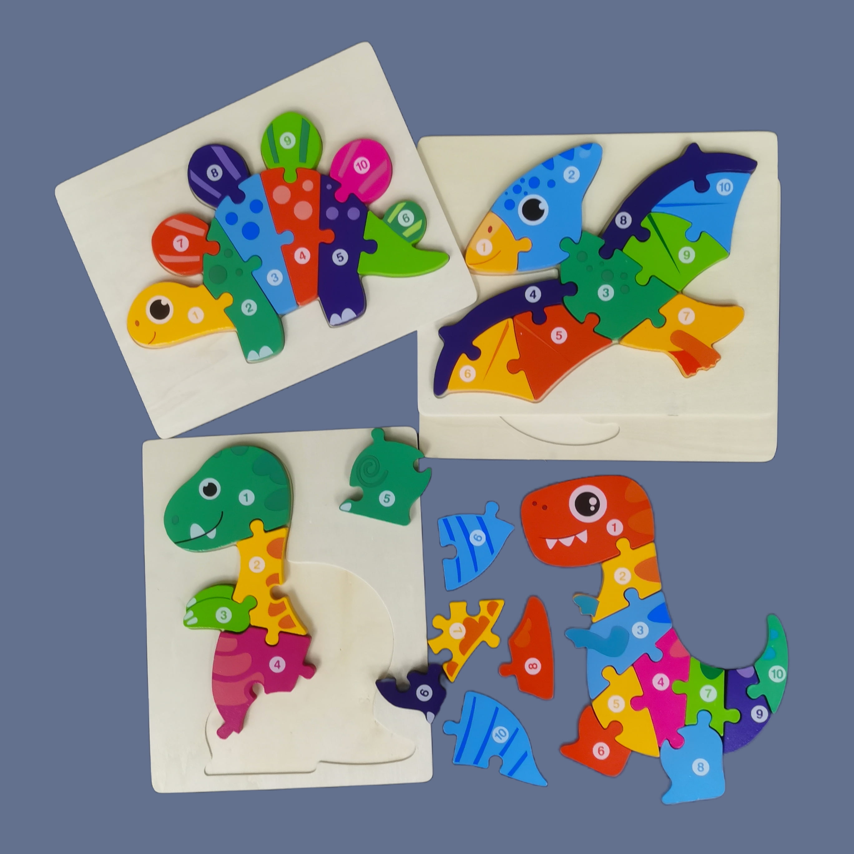 BEACENOV Toddler Puzzles,Set of 4,Large Wooden Dinosaurs Jigsaw Puzzle Toys for 2 3 4 5 Year Old Baby Boys Girls Gift,Montessori Preschool Learning Educational Toy [ Color & Shape Cognitive Skill ]