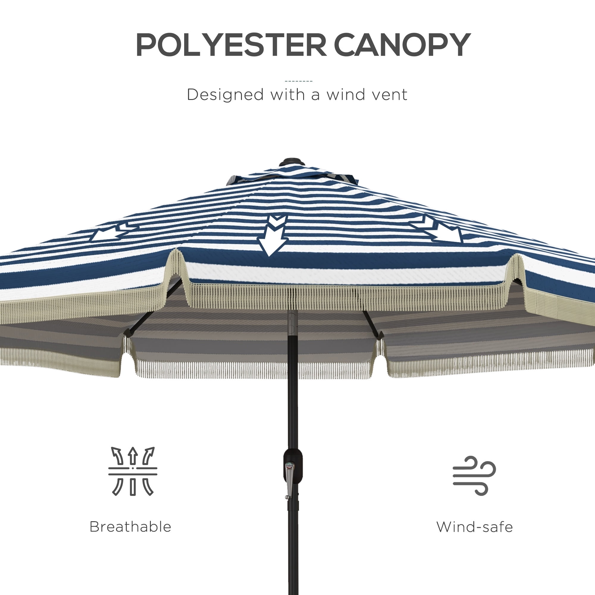 Outsunny 9ft Patio Umbrella with Tilt, Ruffled Outdoor Umbrella, Blue