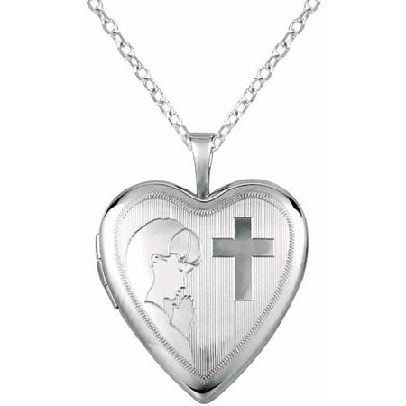 Sterling Silver Heart-Shaped with Cross Communion Locket