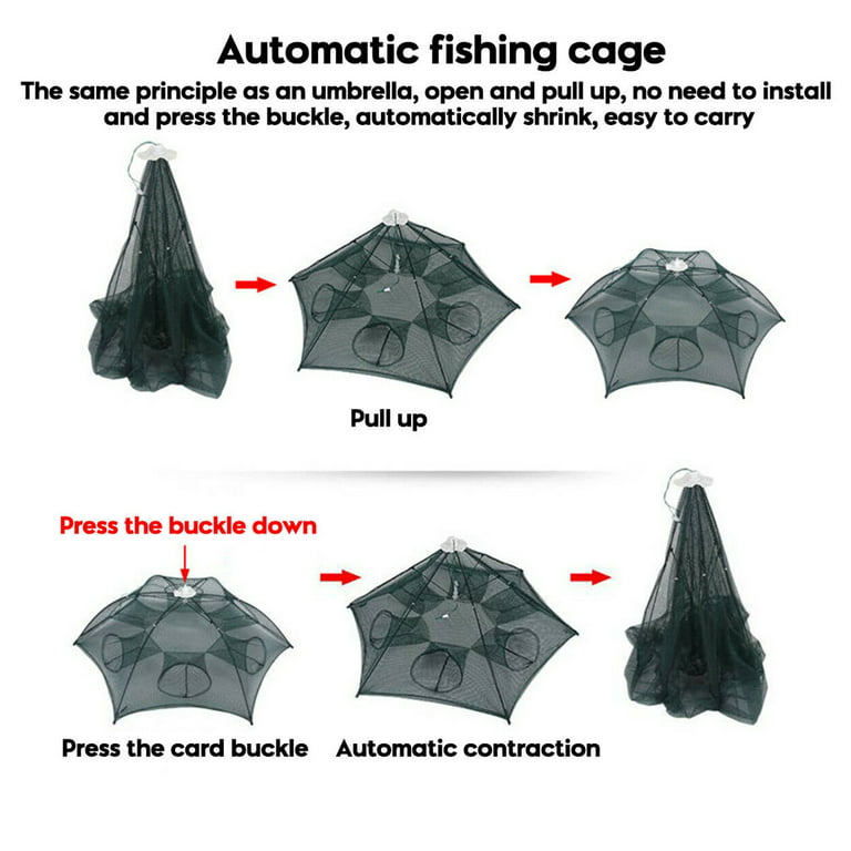 8Holes Fishing Bait Trap Net Crawdad Shrimp Cast Dip Cage Fish Minnow  Foldable