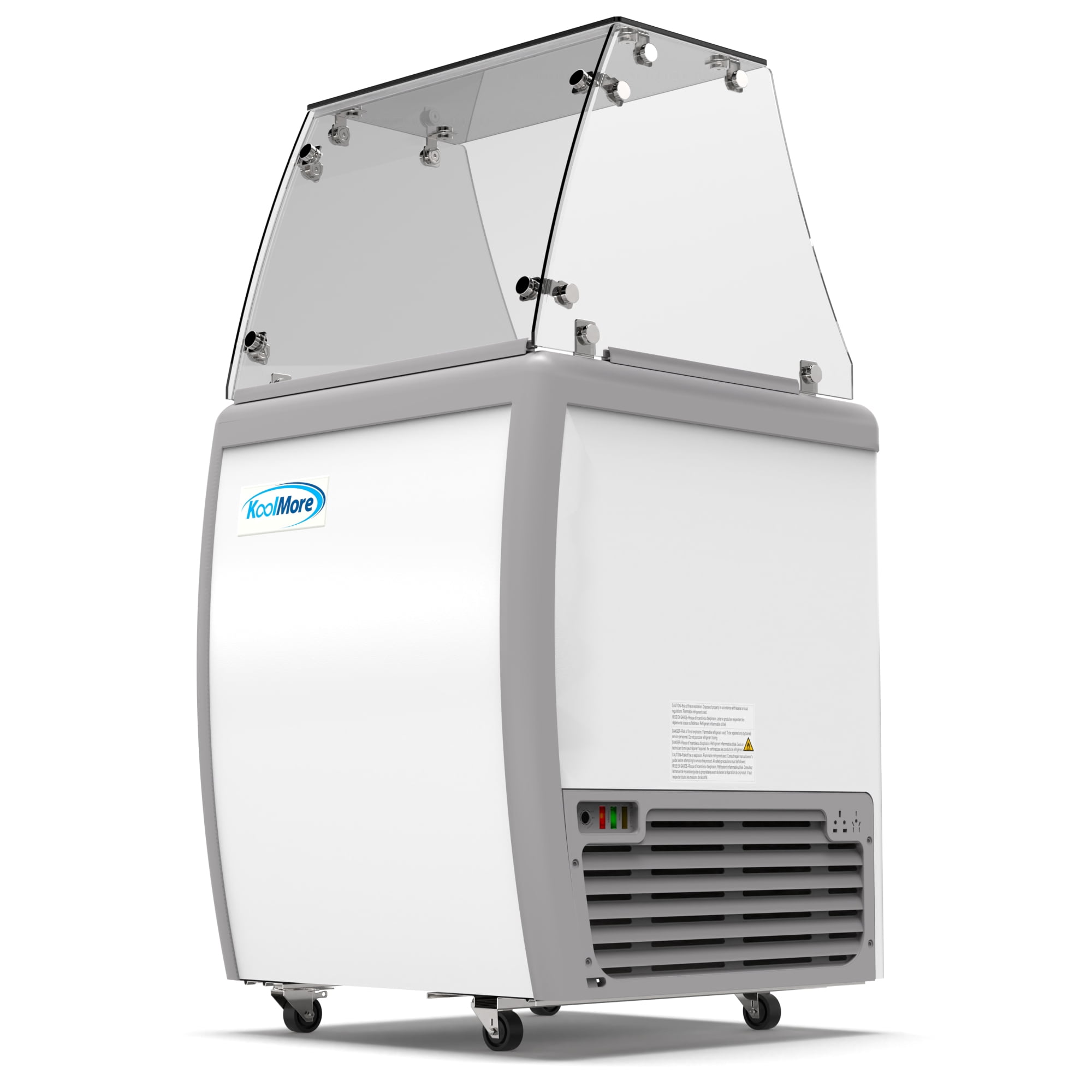 26 in. 4 Tub Ice Cream Dipping Cabinet Display Freezer with Sliding Glass Door and Sneeze Guard, 6 cu. ft. KM-ICD-26SD-FG.