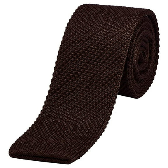 Men's Knit Tie Slim Skinny Square Necktie Width Washable Solid Color,Coffee color
