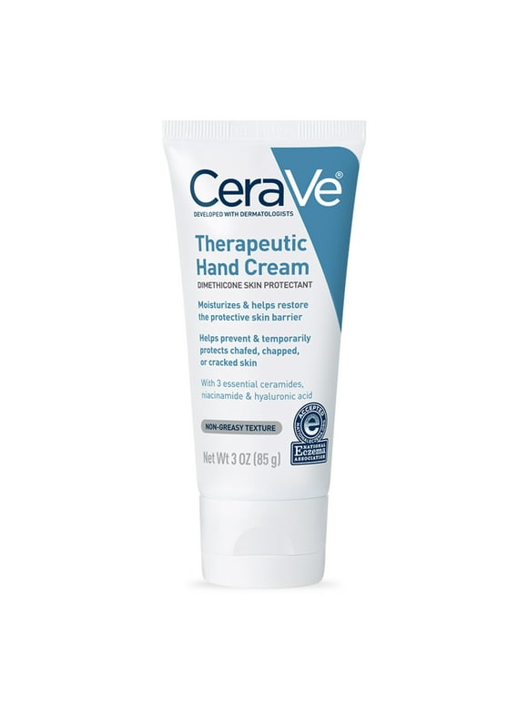 CeraVe Therapeutic Hand Cream With Hyaluronic Acid, Non-greasy Protectant for Dry Cracked Hands 3 oz