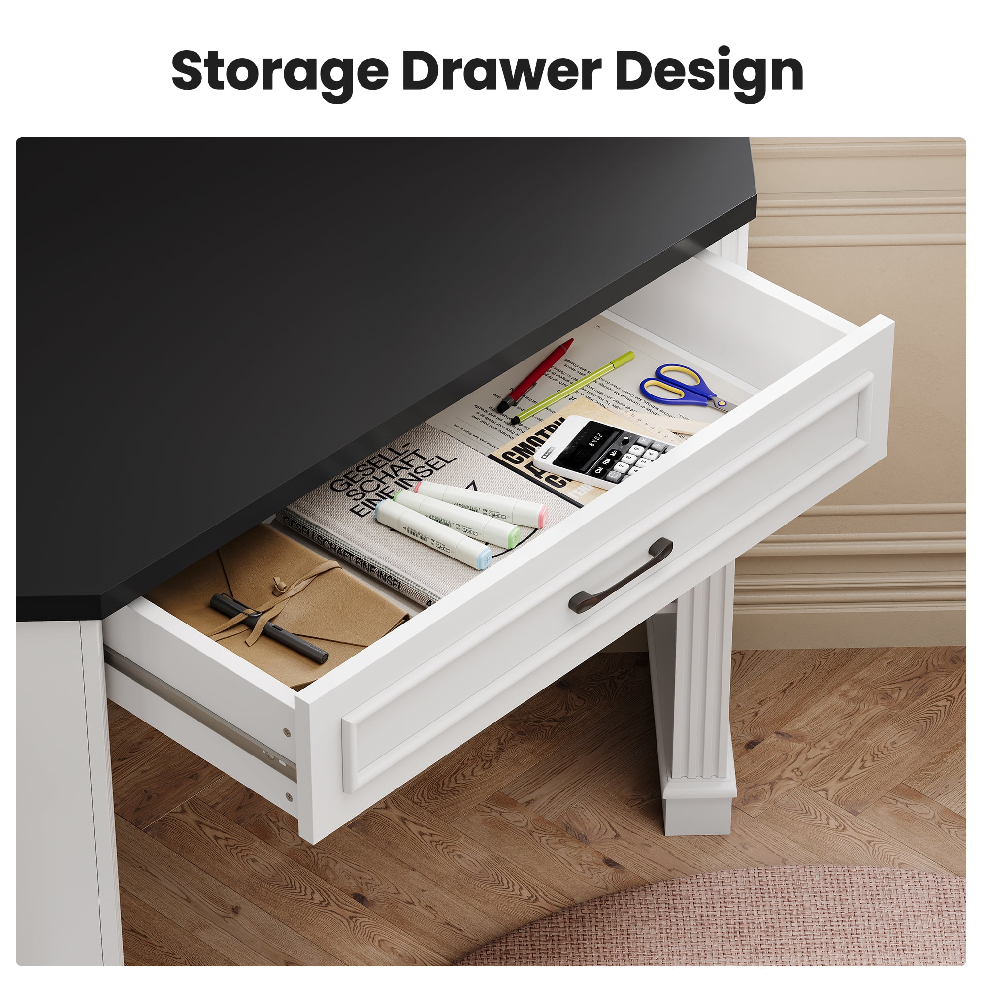 SEDETA Corner Desk for Small Space, 31.5 Inch Triangle Computer Desk with Drawer & Open Shelves for Home Office, Bedroom, Living Room, Small Farmhouse Corner Desk with Storage, White